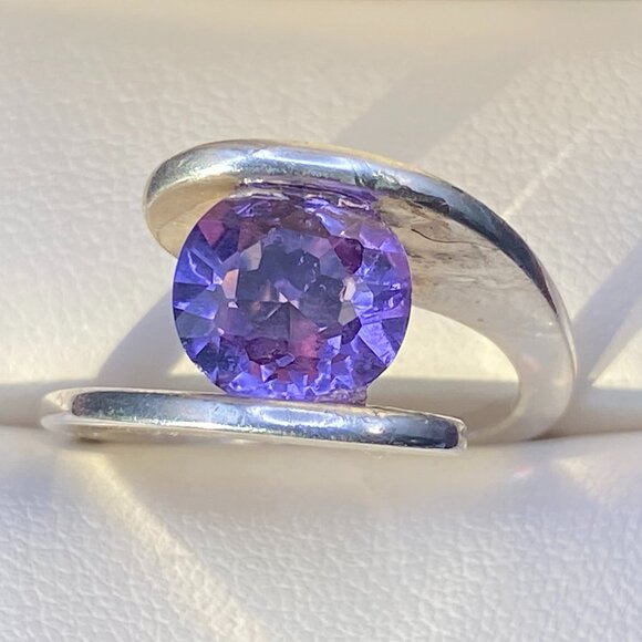 Rare Blue Purple Topaz Sterling Silver Modernist Ring Sz. 8.75 - 7.4 gm 3 Carats - Picture 14 of 16